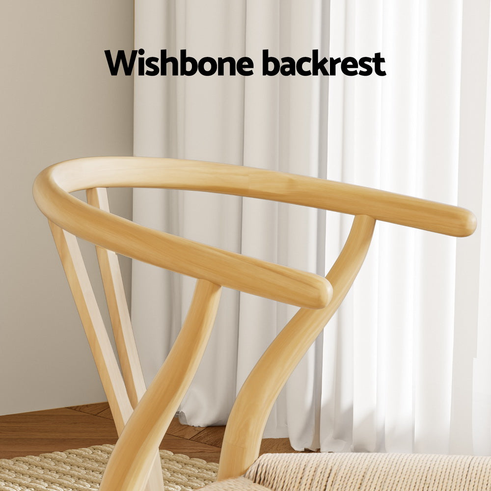 Artiss Dining Chair Wooden Rattan Seat Wishbone Back-4